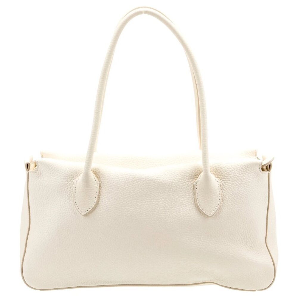 The Row E/W Top Handle Bag in White Pebbled Leather